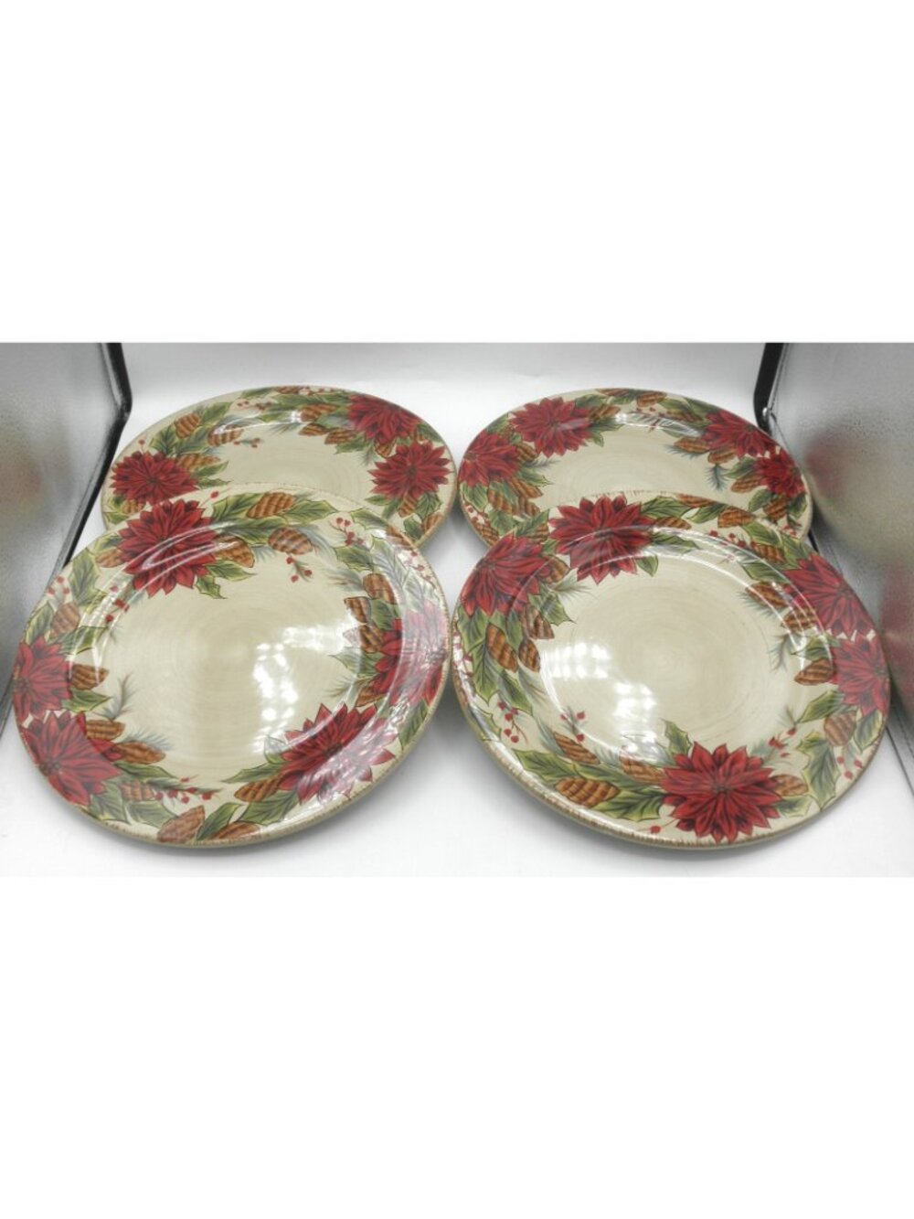 Pinecone Poinsettia by Tabletops Dario Farrucci 10-3/4 In. Dinner Plates 4 Piece - Picture 6 of 6